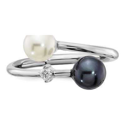 14K White Gold Akoya Cultured Pearl & Diamond Ring – view 4