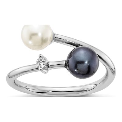 14K White Gold Akoya Cultured Pearl & Diamond Ring