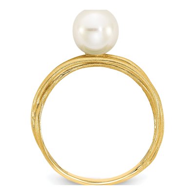 14K Yellow Gold Freshwater Cultured Pearl Round Ring – view 2