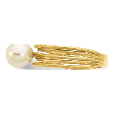 14K Yellow Gold Freshwater Cultured Pearl Round Ring – view 4