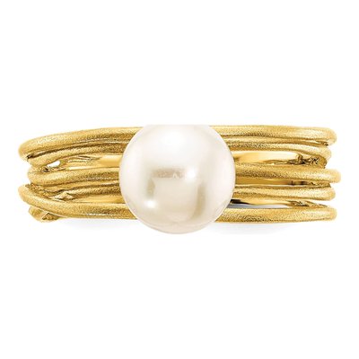 14K Yellow Gold Freshwater Cultured Pearl Round Ring – view 5