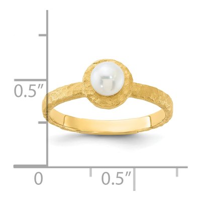 14K Yellow Gold Freshwater Cultured Pearl Hammered Rnd Wht Ring – view 5