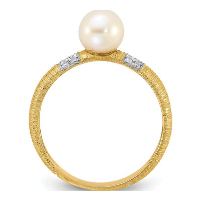 14K Yellow Gold 0.09 ct tw Freshwater Cultured Pearl & Diamond Textured Round 09ct Ring – view 2
