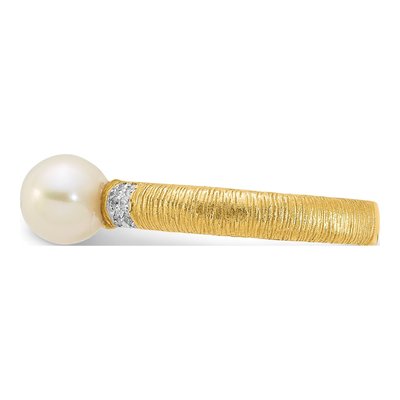 14K Yellow Gold 0.09 ct tw Freshwater Cultured Pearl & Diamond Textured Round 09ct Ring – view 3