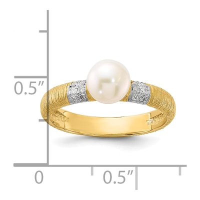 14K Yellow Gold 0.09 ct tw Freshwater Cultured Pearl & Diamond Textured Round 09ct Ring – view 5
