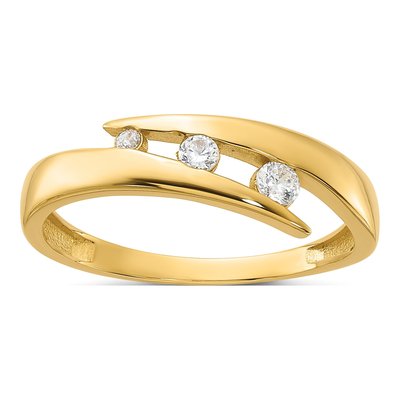 14K Yellow Gold CZ 3-Stone Fashion Ring