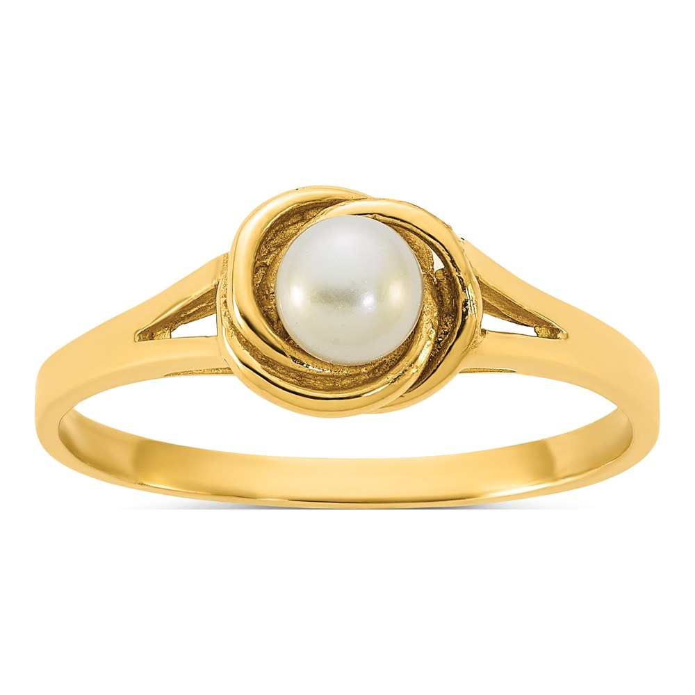 14K Polished 4-5mm White Button Freshwater Cultured Pearl Size 7 Ring