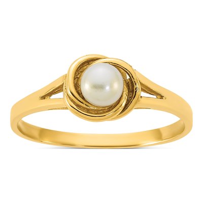 14K Yellow Gold Freshwater Cultured Pearl Button Ring