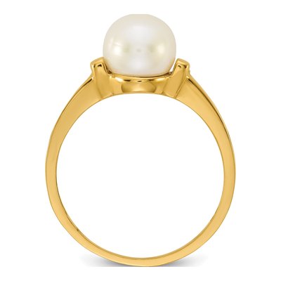 14K Yellow Gold Freshwater Cultured Pearl Button Ring – view 2