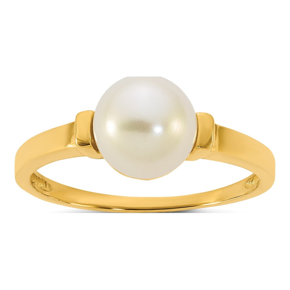 14K Polished 7-8mm Button White Freshwater Cultured Pearl Size 7 Ring