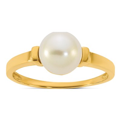 14K Yellow Gold Freshwater Cultured Pearl Button Ring