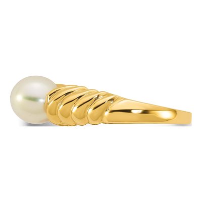14K Yellow Gold Freshwater Cultured Pearl Round Scalloped Shank Ring – view 3