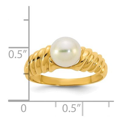 14K Yellow Gold Freshwater Cultured Pearl Round Scalloped Shank Ring – view 5