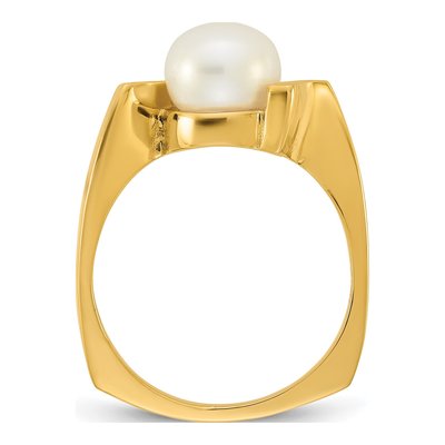 14K Yellow Gold Freshwater Cultured Pearl Button Square Shank Ring – view 2
