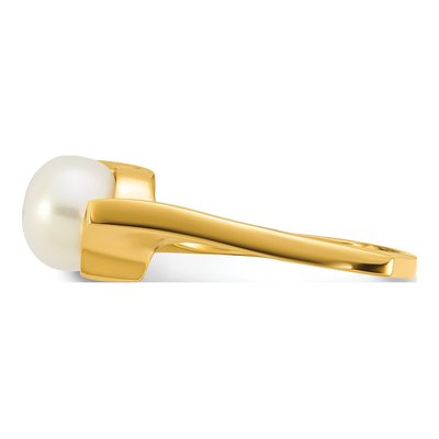 14K Yellow Gold Freshwater Cultured Pearl Button Square Shank Ring – view 3