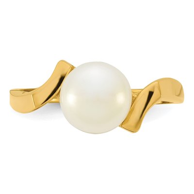 14K Yellow Gold Freshwater Cultured Pearl Button Square Shank Ring – view 4