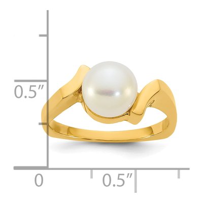 14K Yellow Gold Freshwater Cultured Pearl Button Square Shank Ring – view 5
