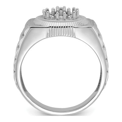 Men's 14K White Gold Holds Diamonds Ridged-Sides Circular Top Ring Mounting – view 3