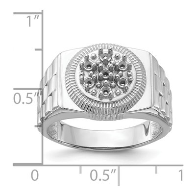 Men's 14K White Gold Holds Diamonds Ridged-Sides Circular Top Ring Mounting – view 4