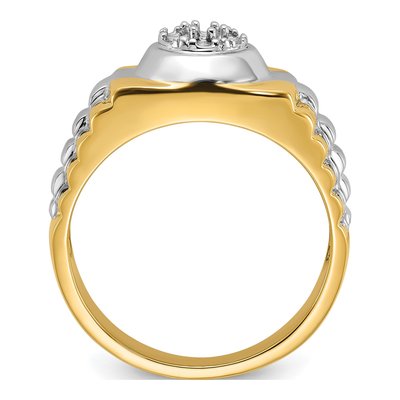 Men's 14K Two-Tone Gold Holds Diamonds Ridged-Sides Circular Ring Mounting – view 3