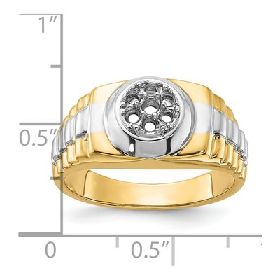 Men's 14K Two-Tone Gold Holds Diamonds Ridged-Sides Circular Ring Mounting – view 4