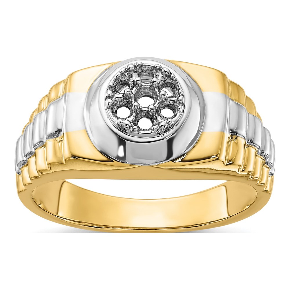 Men's 14K Two-Tone Gold Holds Diamonds Ridged-Sides Circular Ring Mounting