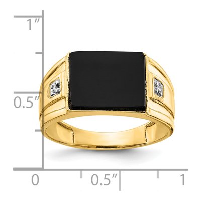 Men's 14K Yellow Gold Onyx & Diamond Rectangle Ring – view 6