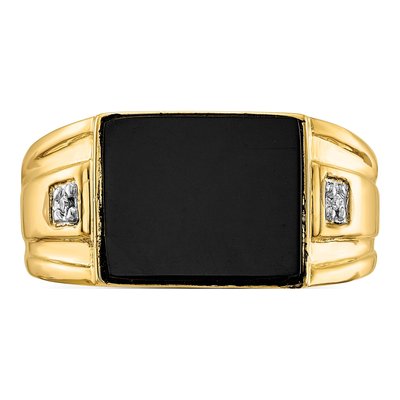 Men's 14K Yellow Gold Onyx & Diamond Rectangle Ring – view 5