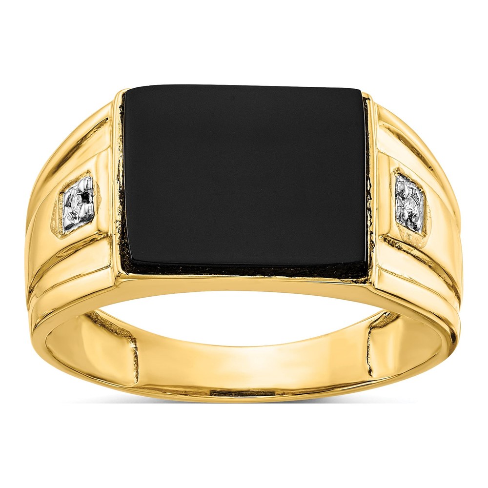 Men's 14K Yellow Gold Onyx & Diamond Rectangle Ring