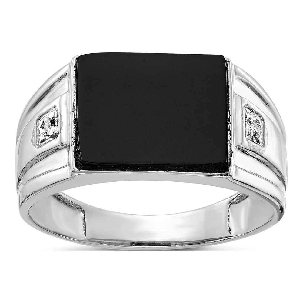 Men's 14K White Gold Onyx & Diamond Rectangle Ring