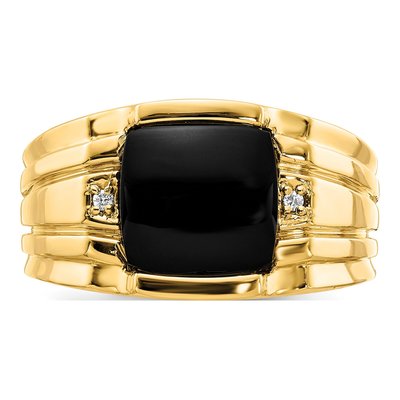 Men's 14K Yellow Gold Onyx & Diamond Cushion Ring – view 5