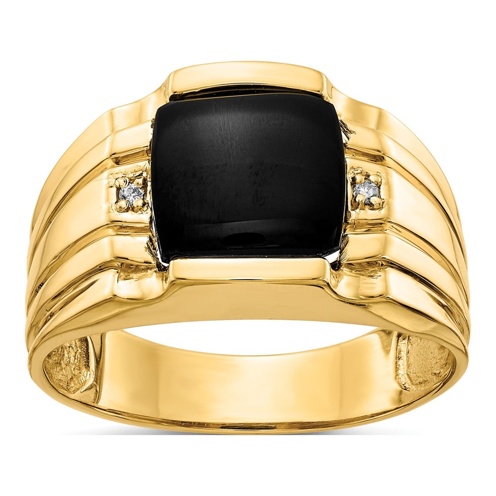 Men's 14K Yellow Gold Onyx & Diamond Cushion Ring