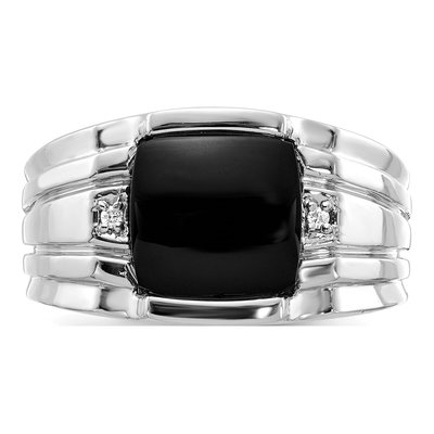 Men's 14K White Gold Onyx & Diamond Cushion Ring – view 5