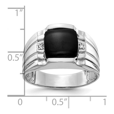 Men's 14K White Gold Onyx & Diamond Cushion Ring – view 6