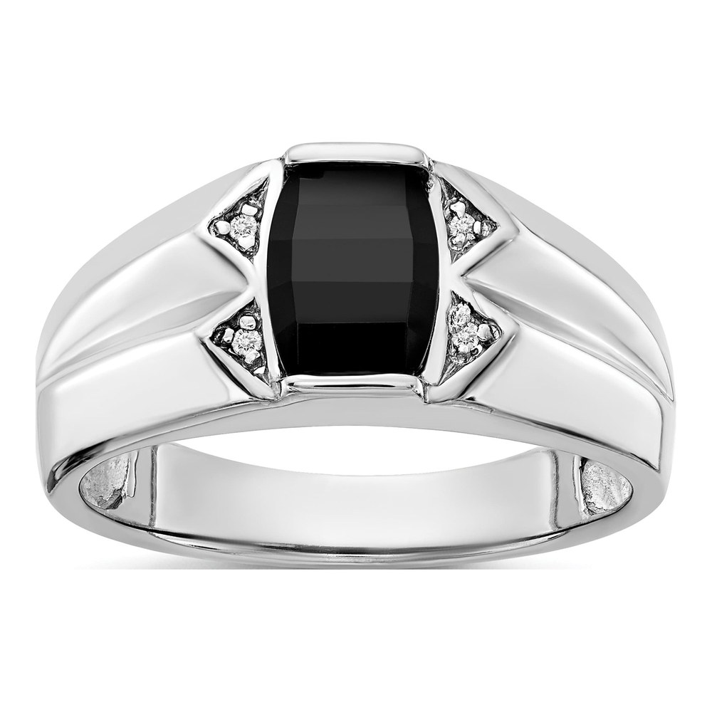 Men's 14K White Gold Onyx & Diamond Ring