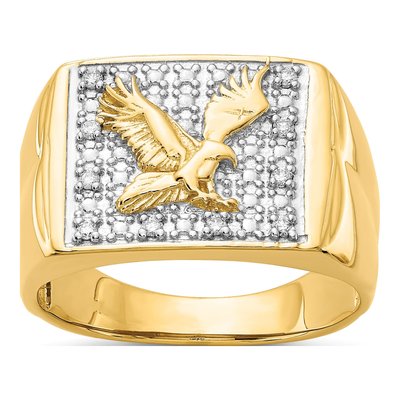 Men's 14K Yellow Gold 1/10 ct tw Diamond Eagle Ring