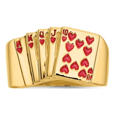 Men's 14K Yellow Gold Royal Flush Hearts Ring – view 6