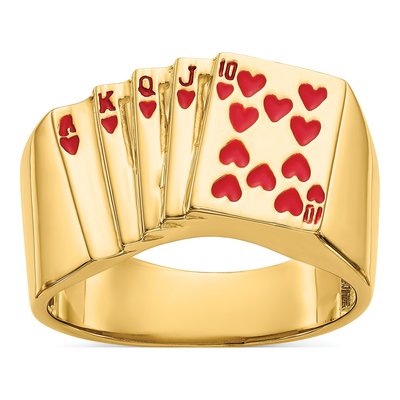 Men's 14K Yellow Gold Royal Flush Hearts Ring