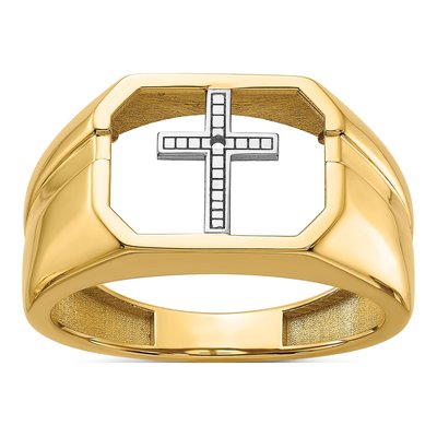 Men's 14K Yellow Gold Cross for Onyx Ring Mounting