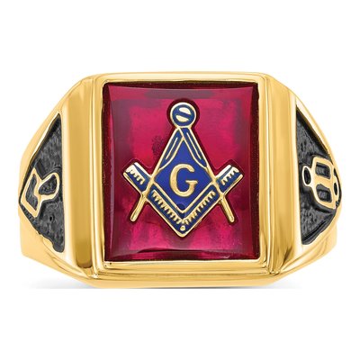 Men's 14K Yellow Gold Lab-Created Ruby Masonic Ring – view 5