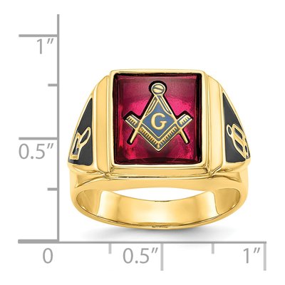 Men's 14K Yellow Gold Lab-Created Ruby Masonic Ring – view 7
