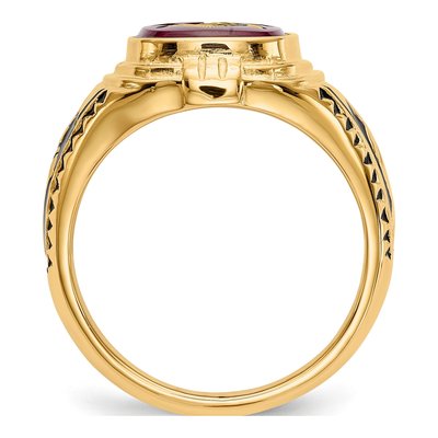 Men's 14K Yellow Gold Lab-Created Ruby Textured Ring – view 3