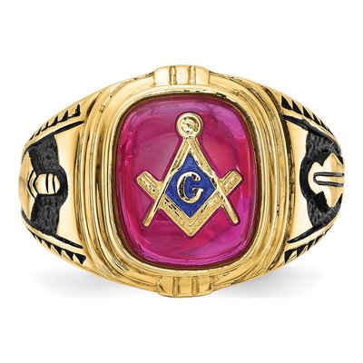 Men's 14K Yellow Gold Lab-Created Ruby Textured Ring – view 5