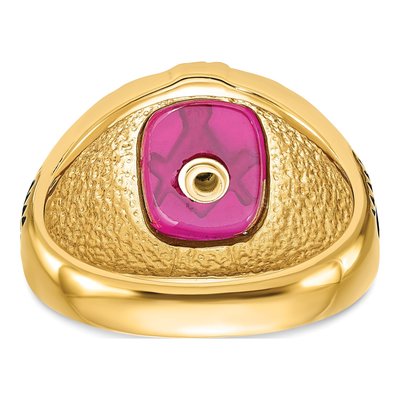 Men's 14K Yellow Gold Lab-Created Ruby Textured Ring – view 6