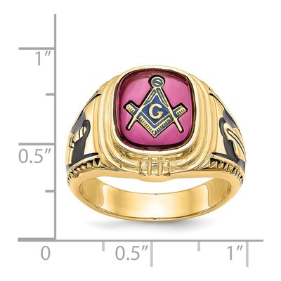 Men's 14K Yellow Gold Lab-Created Ruby Textured Ring – view 7