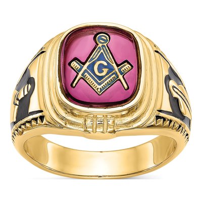 Men's 14K Yellow Gold Lab-Created Ruby Textured Ring