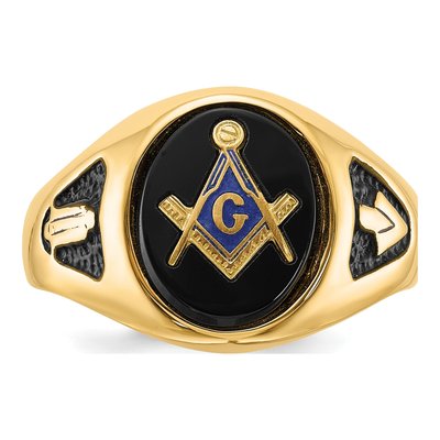 Men's 14K Yellow Gold Onyx Masonic Ring – view 4