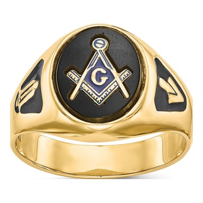 Men's 14K Yellow Gold Onyx Masonic Ring