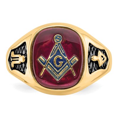Men's 14K Yellow Gold Lab-Created Ruby Masonic Ring – view 5