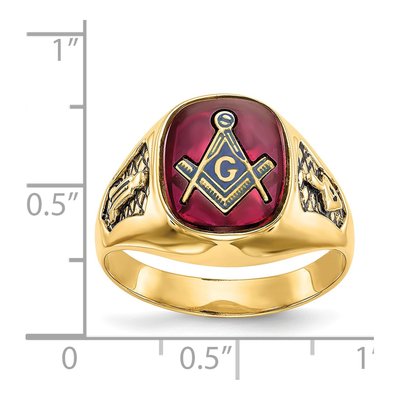 Men's 14K Yellow Gold Lab-Created Ruby Masonic Ring – view 7